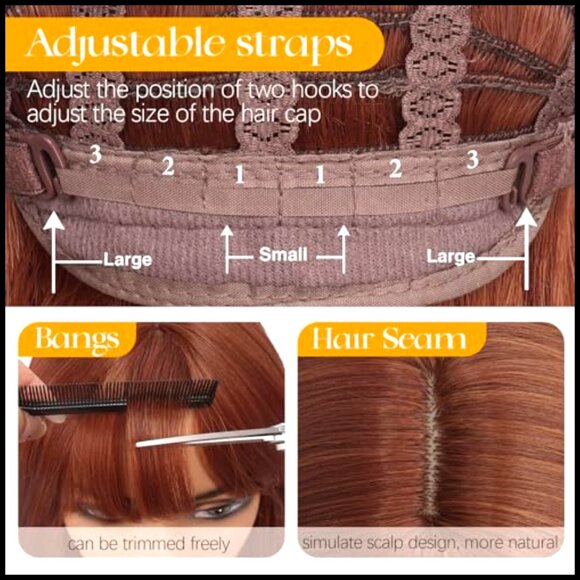 Long Straight Layered Wig with Bangs Heat Resistant Synthetic Hair for Women main image 6